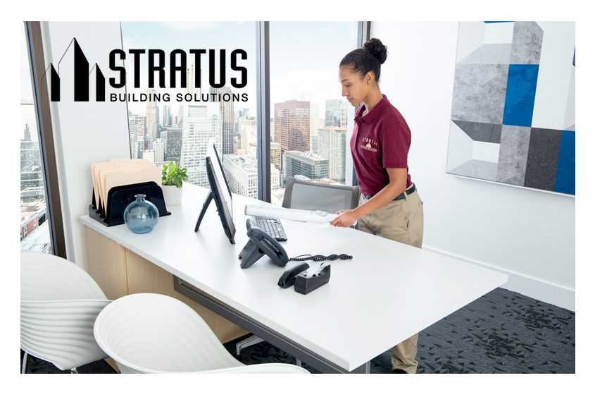 Stratus Building Solutions Franchisee Using the UV-C Sanitizing Wand for Office Cleaning Services 