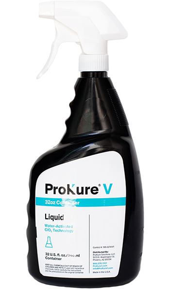 32 oz Black Bottle of Prokure V Cleaner with White Spray Nozzle 